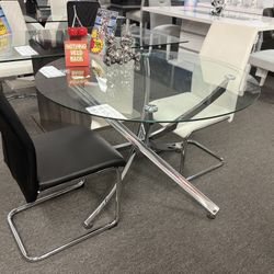 Round Glass Top Dining Table W/ Sturdy Metal Base For Sale ( Furniture Assembly) 