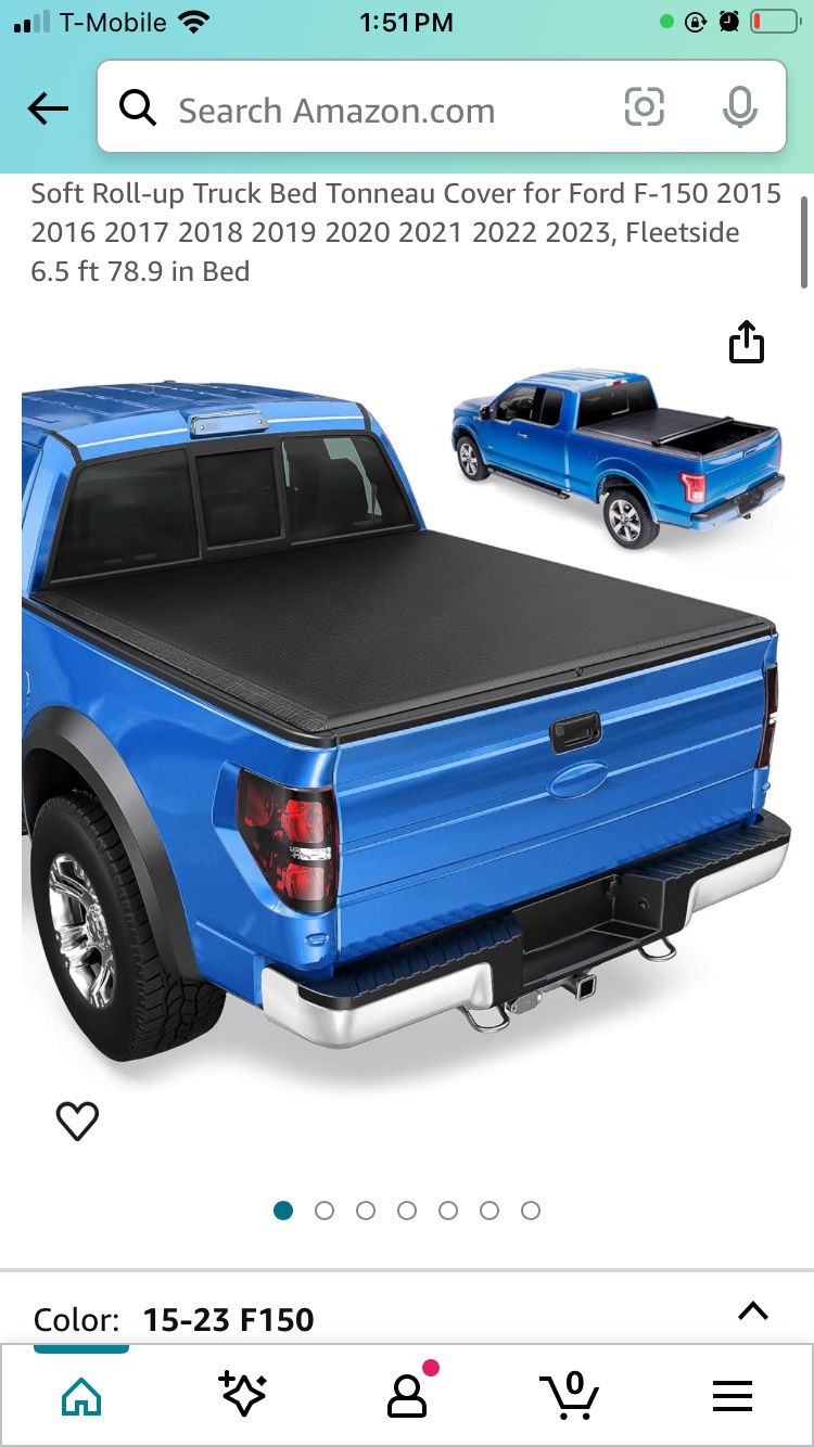 Soft Roll-up Truck Bed Tonneau Cover for Ford F-150 2015-2023 with 6’5” bed
