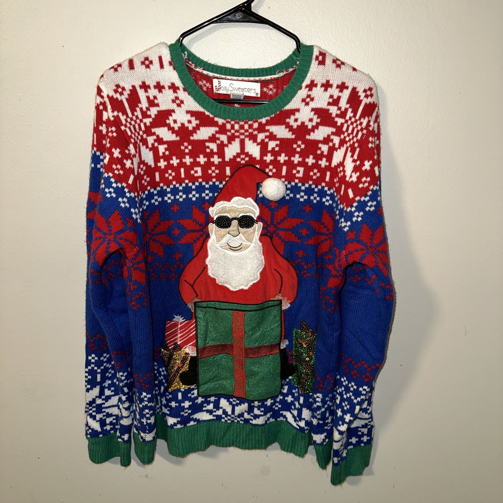Jolly Sweaters Ugly Christmas Sweater Men’s XL Multicolored Tight Knit Santa Clause Festive