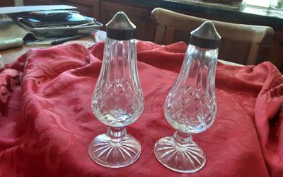 WATERFORD SALT AND PEPPER SHAKERS. $50. OR BEST. HAVE MANY OTHER PIECES.
