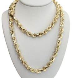 10kt Real Gold Hollow Style Rope Chain 6.5mm 24 Inches 
