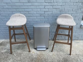 Modern barstools +stainless trash can