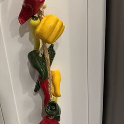 Ceramic Mexican Peppers Hanging Decor On Rope 24”