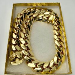 20mm Miami Cuban Link Gold Plated Bracelet Necklace 18k & 14k Crab Old School Regular Lock