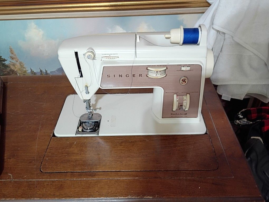Singer Sewing Machine with Cabinet and Chair