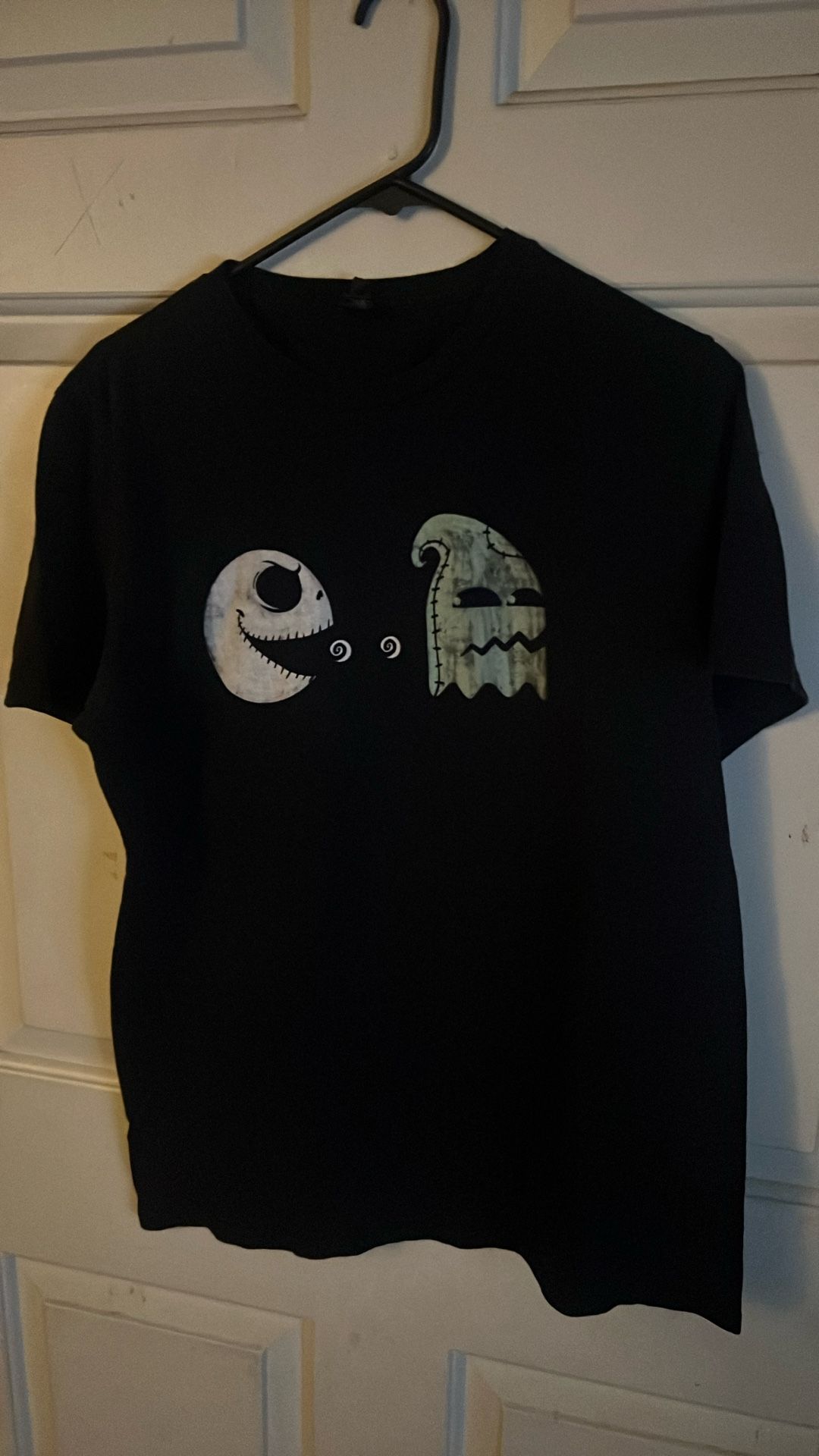 Black PAC Man Oogie Boogie And Jacks Skellington Mean T-shirt M