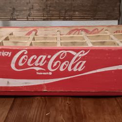 Vintage Enjoy COCA-COLA Wood Crate - White on Red Coke Bottle Crate Wooden Tray