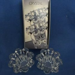 NEW Vintage Crystal Two-piece Candle Holder Set
