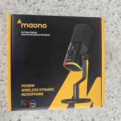 MAONO Wireless Dynamic Microphone for PC, USB Gaming Mic for Streaming & Podcast, Noise Cancelling, RGB, Dual Mode Wireless/USB-C Desk Mic for Compute