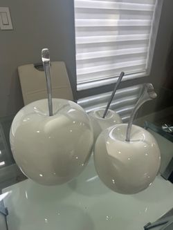 Set of 3 White Decorative Apples – Modern Home Decor