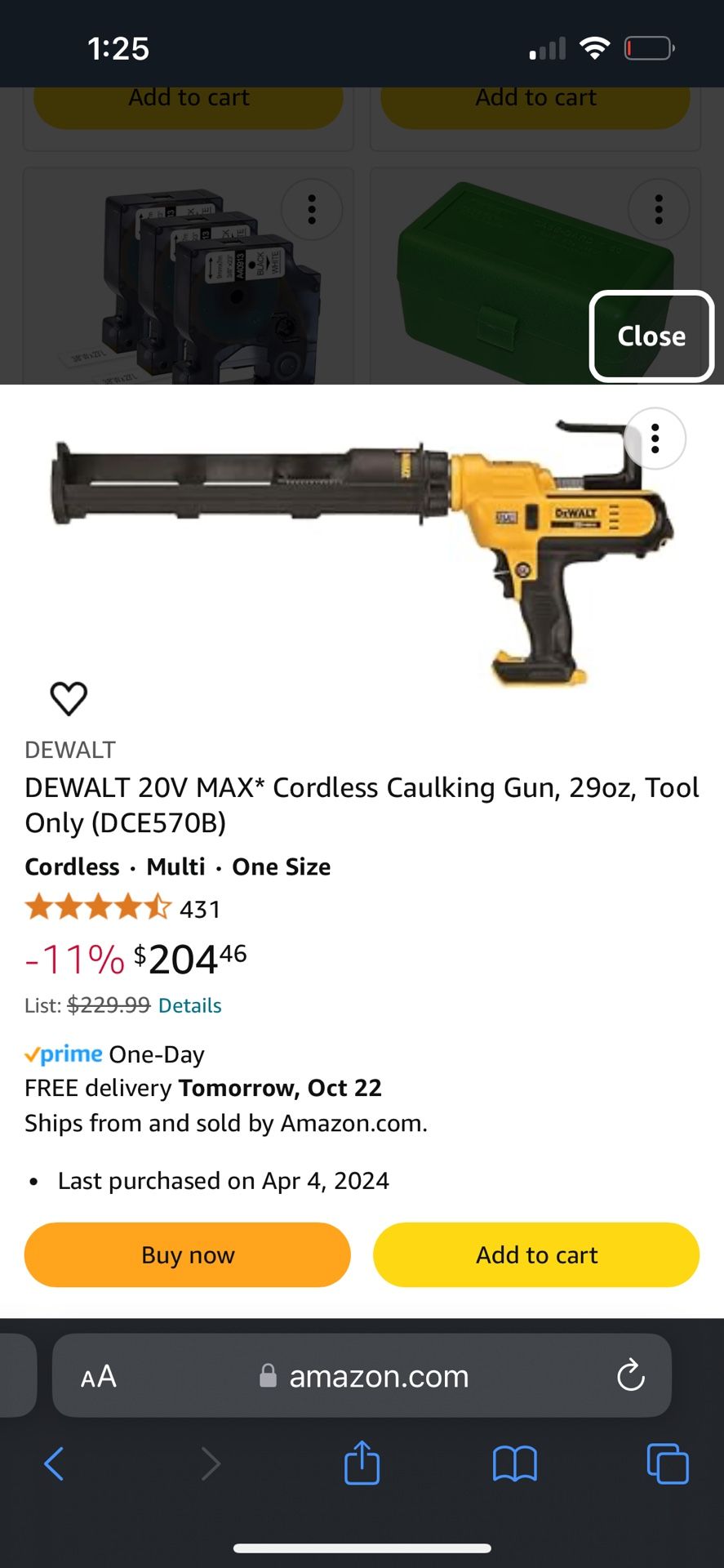 Dealt 20volt Max Cordless Caulk Gun