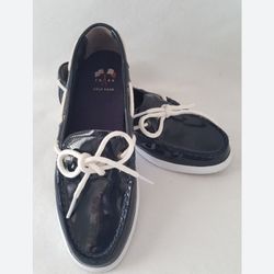 Cole Haan Nantucket Camp Moc Shoes Womens Size 7.5 Blue Patent Leather 