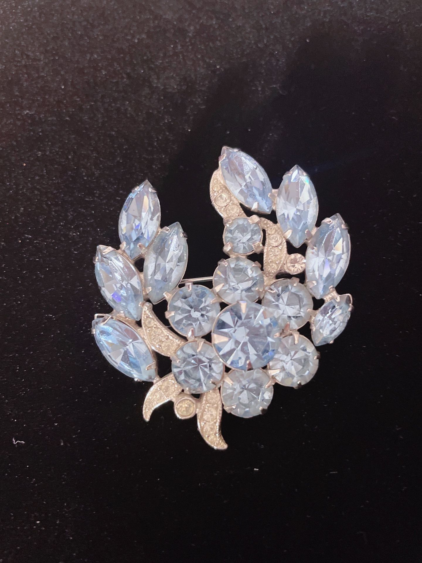 Vintage signed Eisenberg Blue Rhinestone Brooch