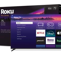 Roku Smart TV – 75-Inch Pro Series 4K QLED RokuTV with Backlit Voice Remote Pro, Dolby Vision IQ, 120Hz Refresh Rate – Live Local News, Sports, Gaming