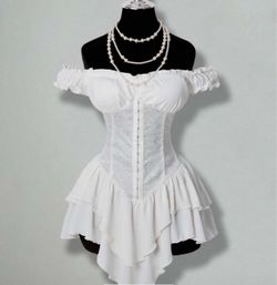 White Corset Dress Off-Shoulder Ruffle Skirt