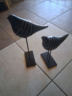 MCM Bitossi Inspired Blue Glazed Ceramic BIRD Metal Stand 10” Modern Art Pottery