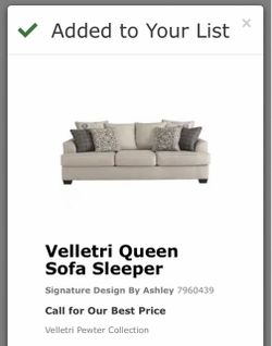 Ashley Velletri queen sofa sleeper, pewter — $350 OBO