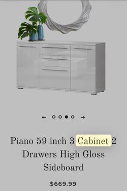 Piano 59 inch 3 Cabinet 2 Drawers High Gloss Sideboard