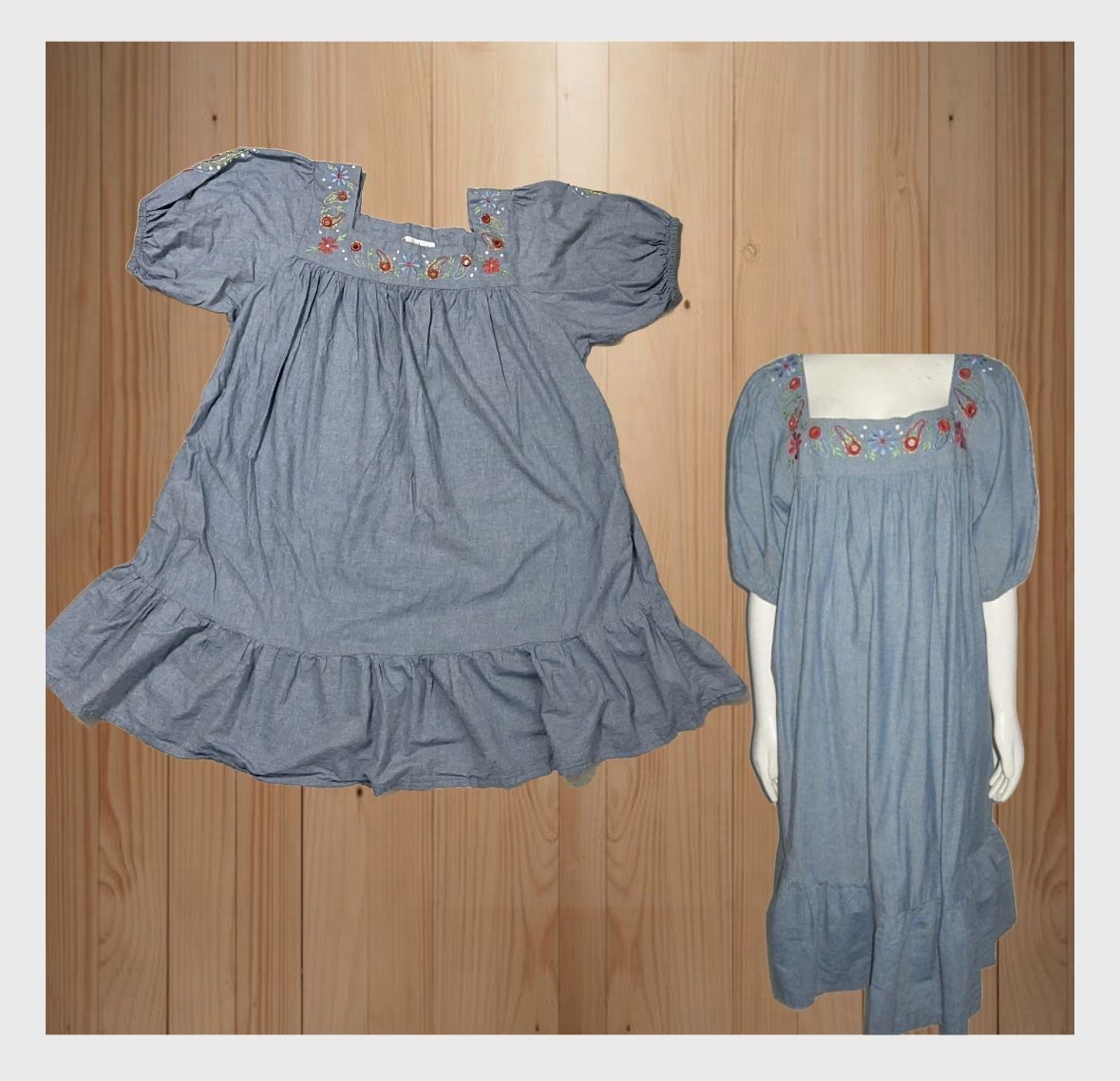 Vinatge Patricia Leigh Denim Babydoll Dress Embroidered Blue Ruffle Size 4X Wome