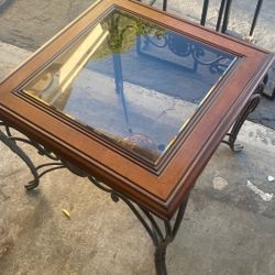 Glass Center Corner Table And 2 High Stools