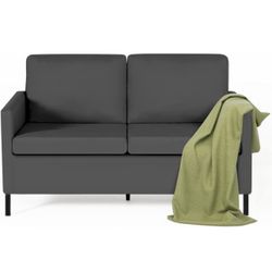 Modern Compact Love Seat Sofa Couch With Iron Legs Dark Grey