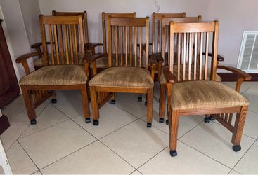 Set of 7 Solid Wood Dining Chairs w/ Arms & Casters (Rolling Wheels)