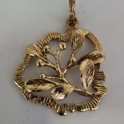 Vintage 14K Yellow Gold Mistletoe Branch Openwork Pendant Charm (5g)