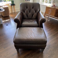 Leather Chair+ Ottoman