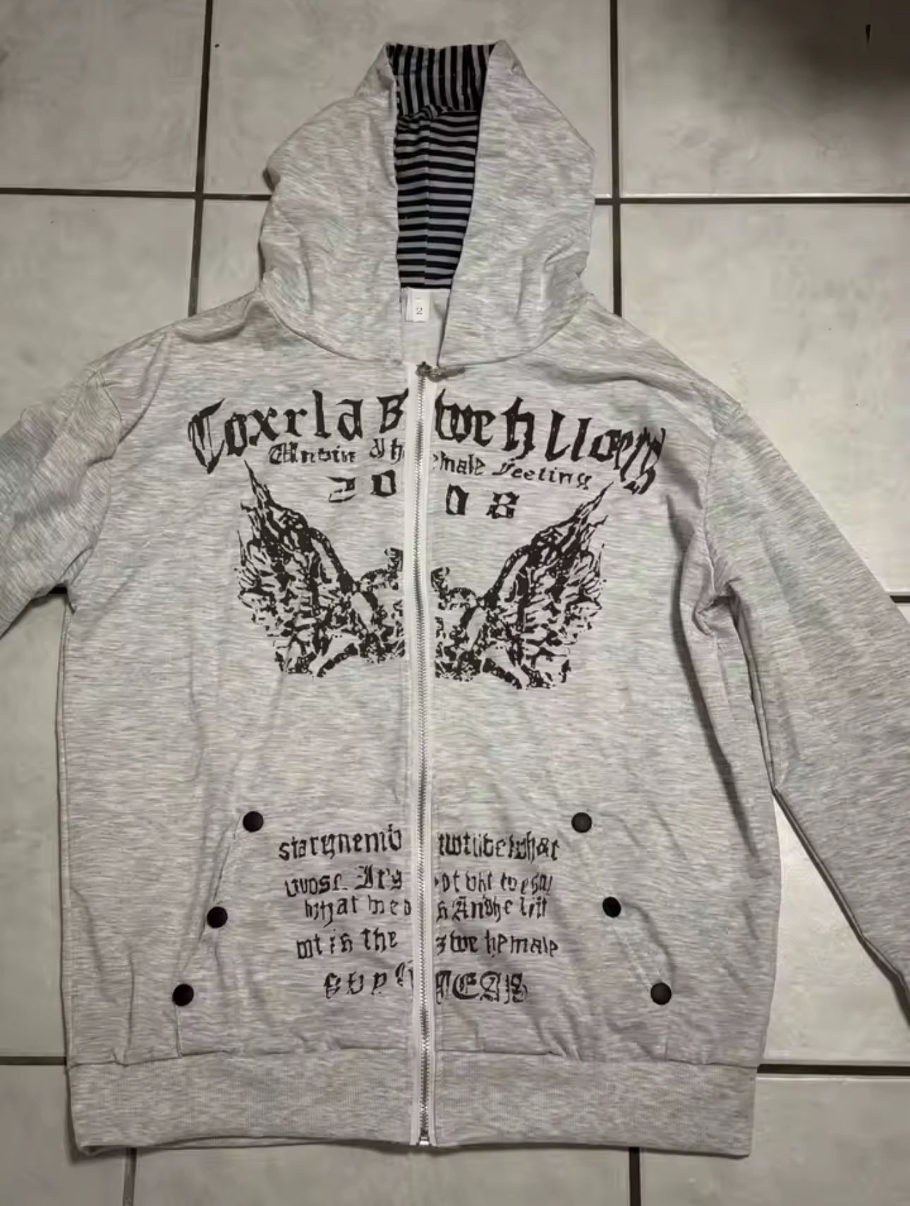 Grey white angel wings hoodie vintage