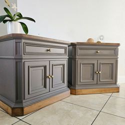 Pair of Two-Tone Gray and Wood Nightstands, Endtables,  lamp tables, Bedside Tables