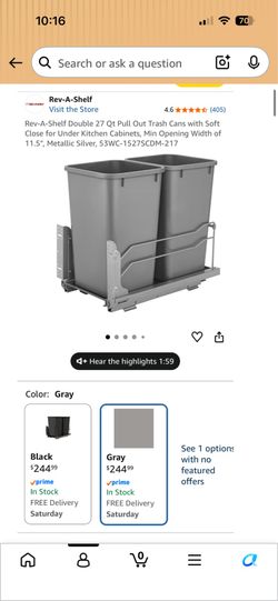 New in box cabinet pull out trash cans