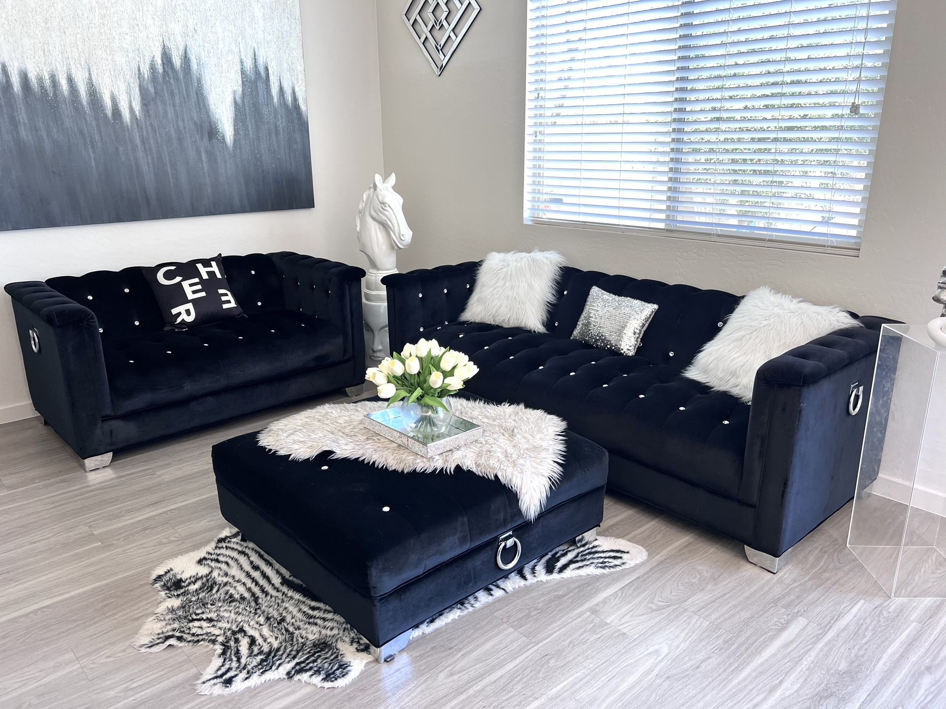 Glam Velvet sofa Set With Rhinestones