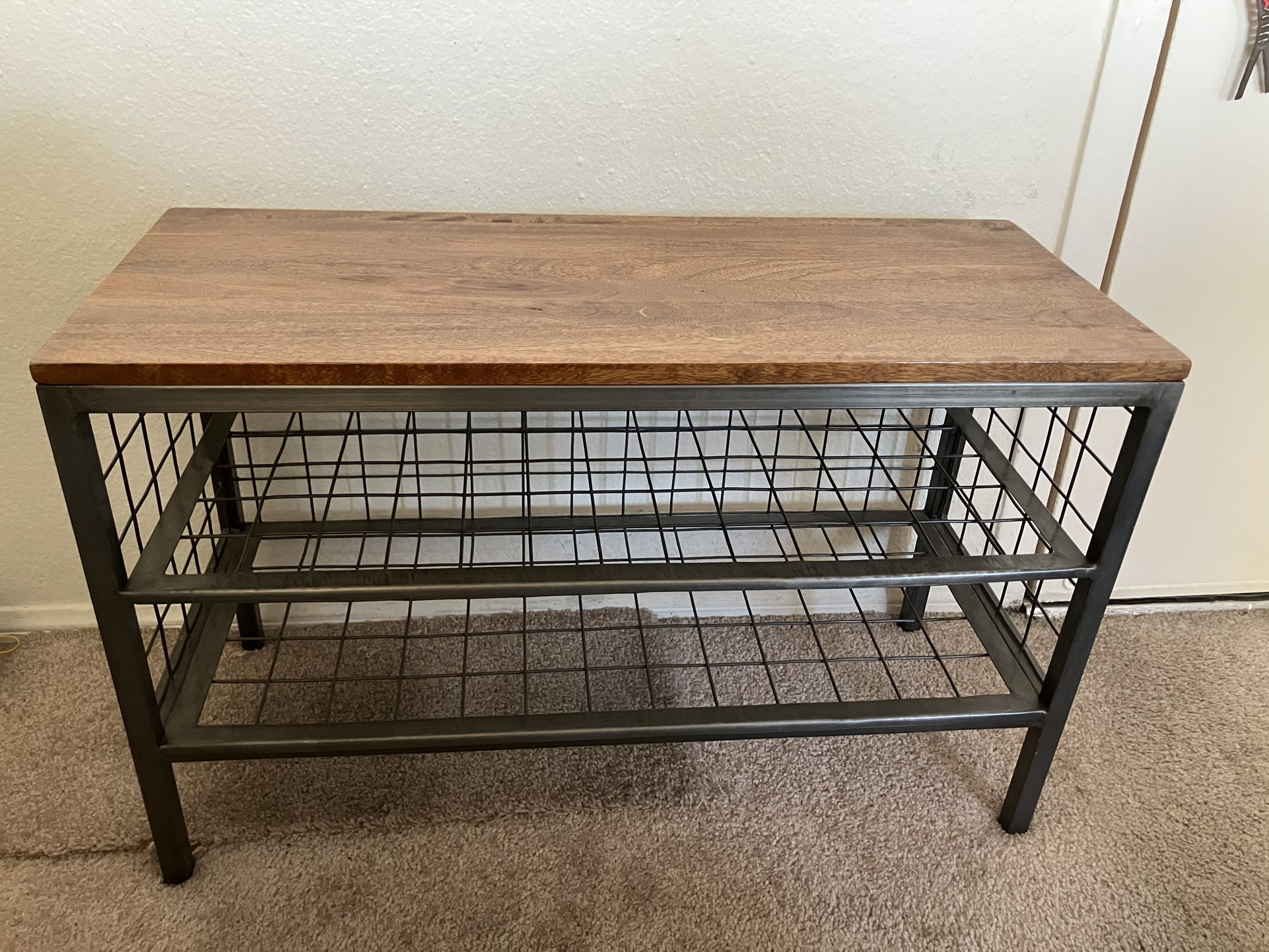 Wood and metal shoe rack bench