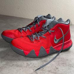 Nike Kyrie 4s Gray/Red - Size 10.5 (Worn Once, “SQ” Custom)
