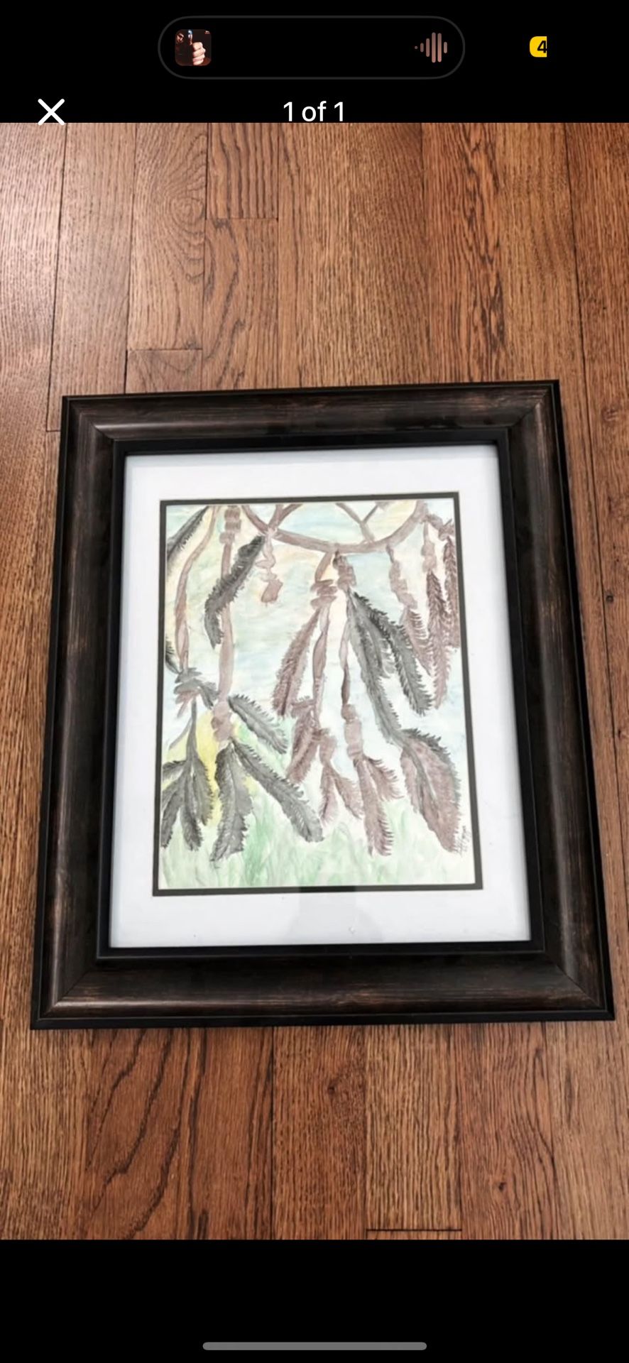 Dream Catcher Water Painting With Brown Frame