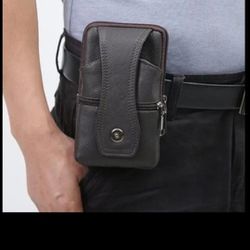 Black Leather Waist Belt Bag! New!
