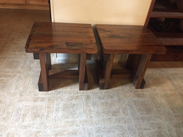 2 Heavy Rustic Wood Side Tables