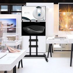 (Dual Monitor/TV) Modern Black Large Heavy Duty Mobile TV Stand Rolling TV Cart for 40 to 90 inch Black Dual Metal Shelf