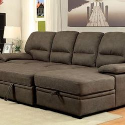Brand New Brown Plush Sectional Sofa Storage Sleeper 