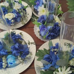 Home Made Blue And White Centerpieces 