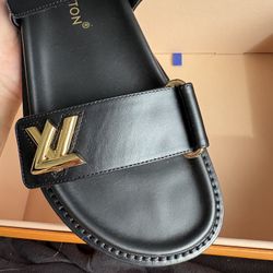 lv sunset flat comfort sandals black 
