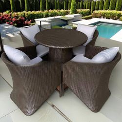 Contemporary Rattan Bistro Set with Glass Table