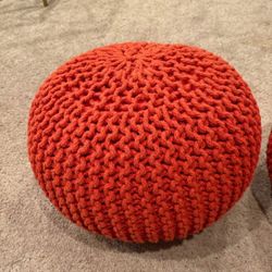 Orange Knitted Cotton Poufs 