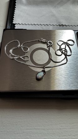 925 Sterling Silver Opal Necklace – Women’s 16” Box Chain