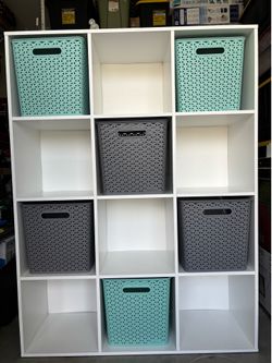 11" 12 Cube Book Shelf White with Baskets
