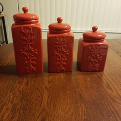 New 3 pc..Glazed Ceramic Apothecary jar set