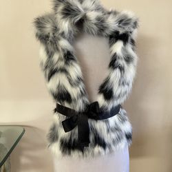 Black & White Faux Fur Vest with Hood