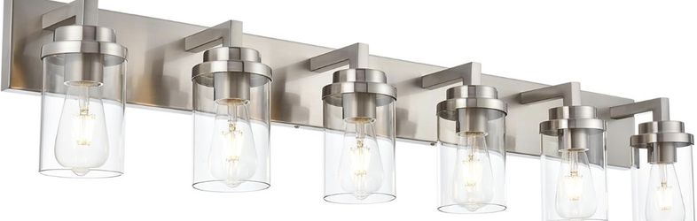 TELUCEE 6-Light Bathroom Lights Over Mirror in Brushed Nickel, Modern Industrial Vanity Lighting Fixture Indoor Wall Lights for Bath Kitchen Powder Ro