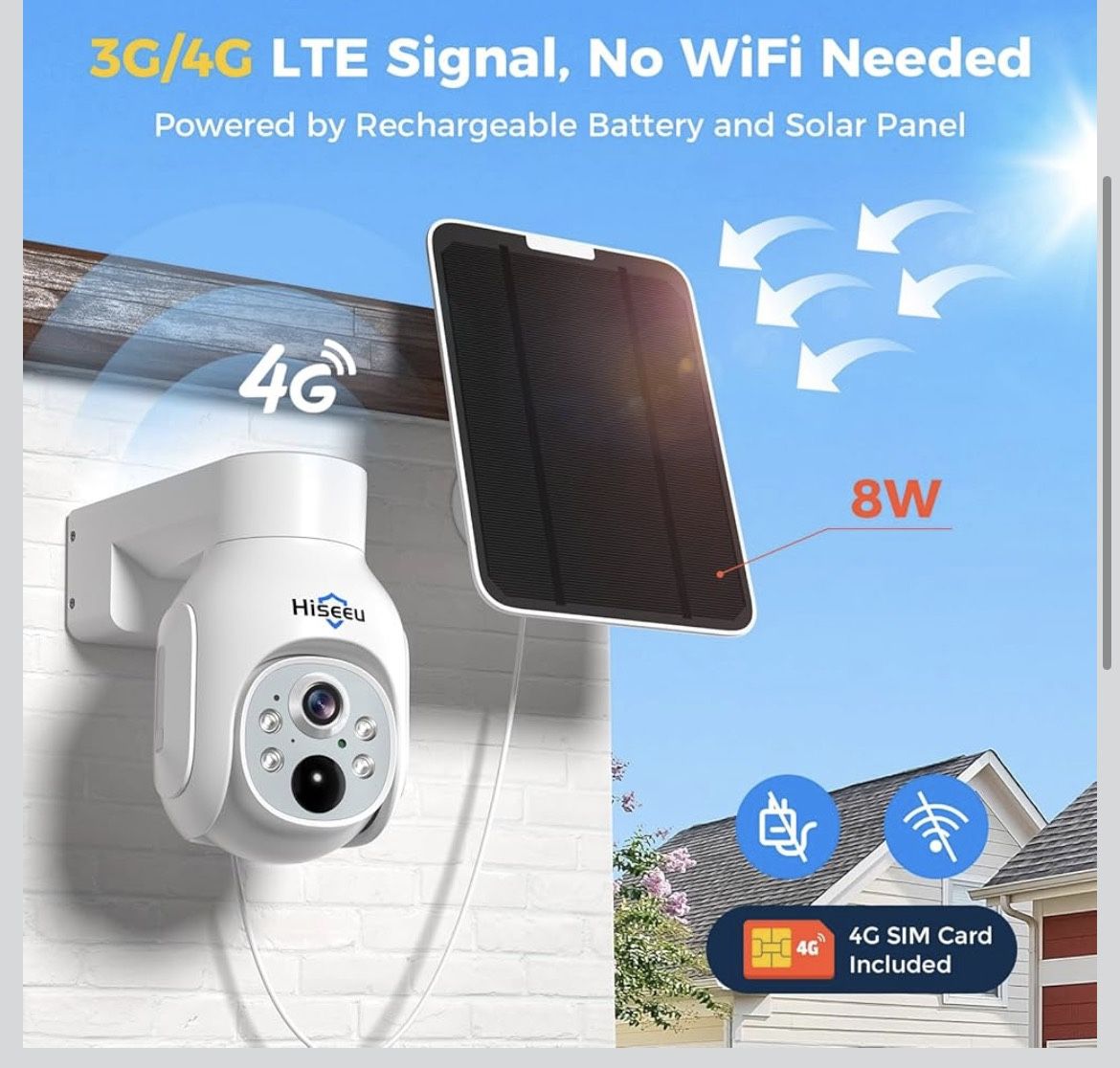 🆕 In 📦 Hiseeu4️⃣G LTE Cellular Security Camera Without WiFi,2️⃣K HD Color Night Vision Outdoor Camera Wireless Solar Powered,2️⃣Way Talk,IP66Waterpr