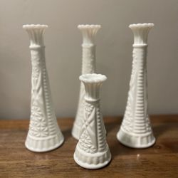 Vintage Anchor Hocking Stars and Bars Milk Glass Bud Vase